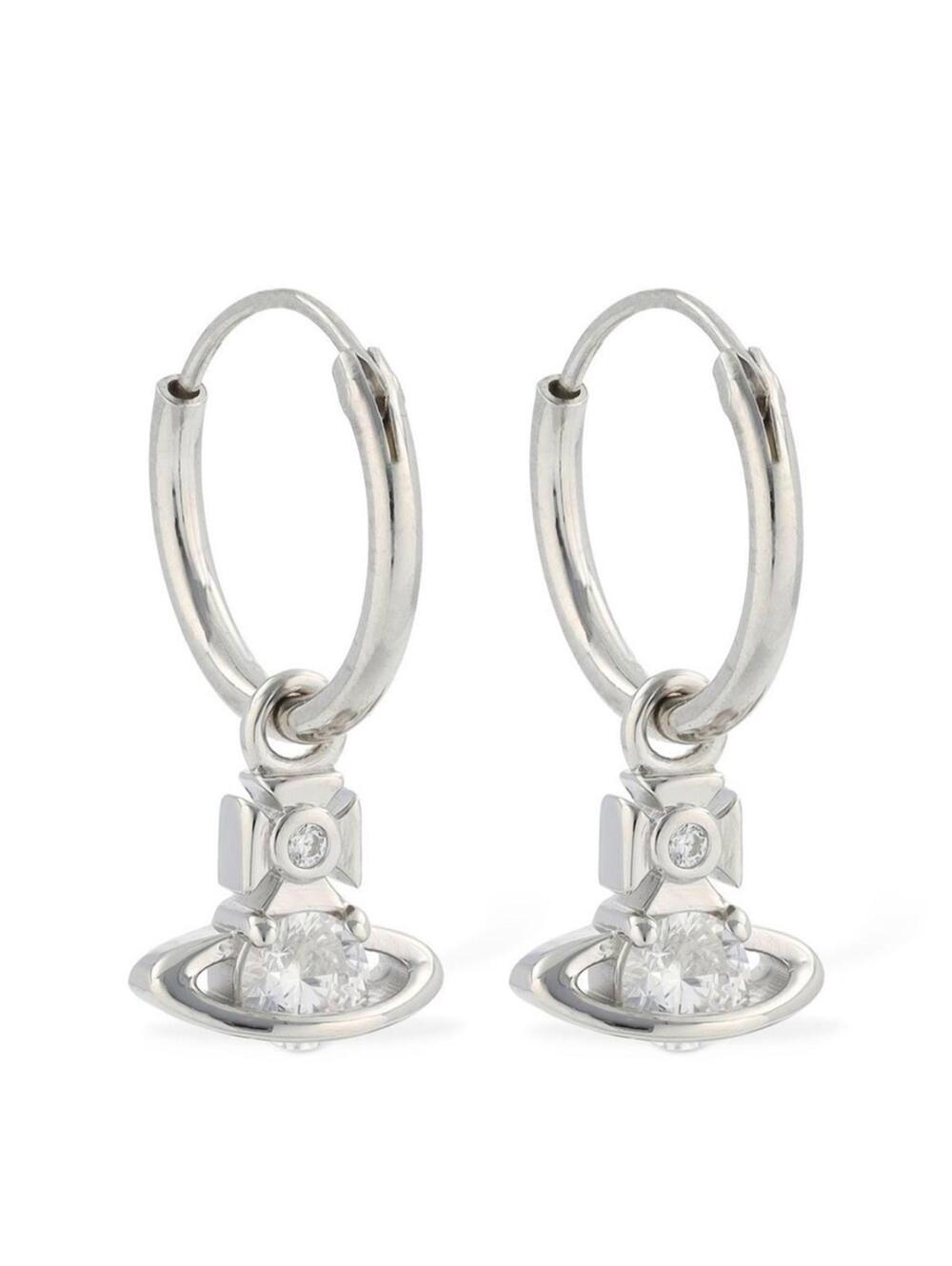 Vivienne Westwood Nina Spark Crystal Saturn Hoop Earrings Silver